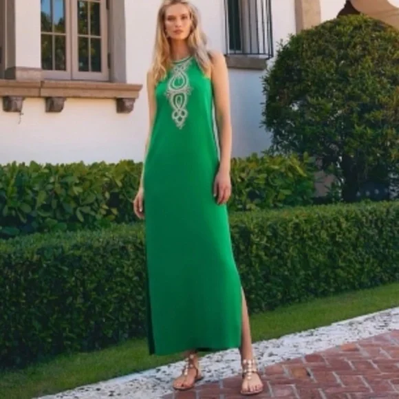 NWT Lilly Pulitzer Taylane maxi dress in green and gold M 8 - Picture 4 of 13